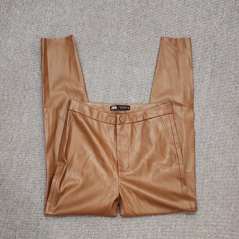 NWOT Zara Women's Tan Faux Leather pants